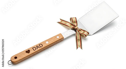 Engraved wooden-handled spatula with a charming ribbon, a perfect personalized gift for fathers and grilling enthusiasts