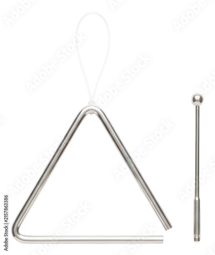 Fotografie Musical Triangle Instrument with Striker Isolated on White