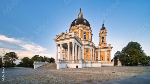Historic Basilica of Superga Church with Dome and Bell Tower in Turin