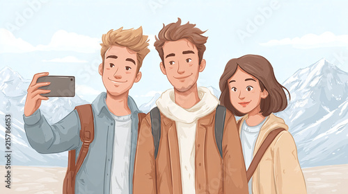 Capture the Joy of Friendship and Adventure: A Fun Selfie at Stunning Mountain Landscape – Perfect for Travel Enthusiasts and Memory Makers!