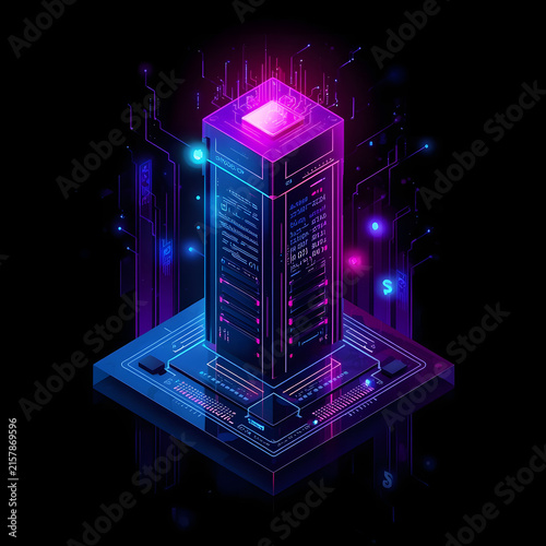Plakat w ramie Isometric Futuristic Quantum Computing Server Node Concept