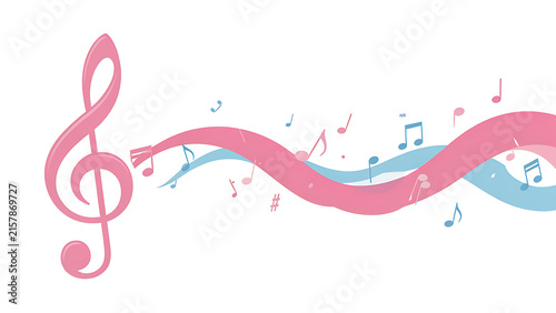 Abstract music background with pastel treble clef and ribbon wave