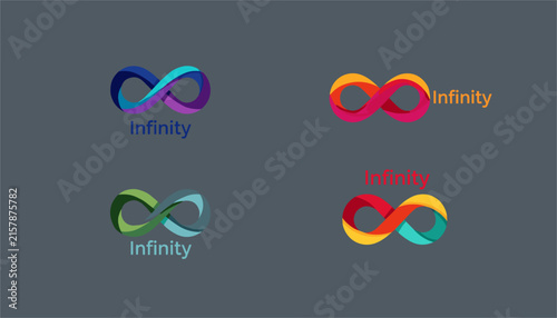 Set of colorful infinity loop logo designs representing eternity, continuity, and infinite options in business.