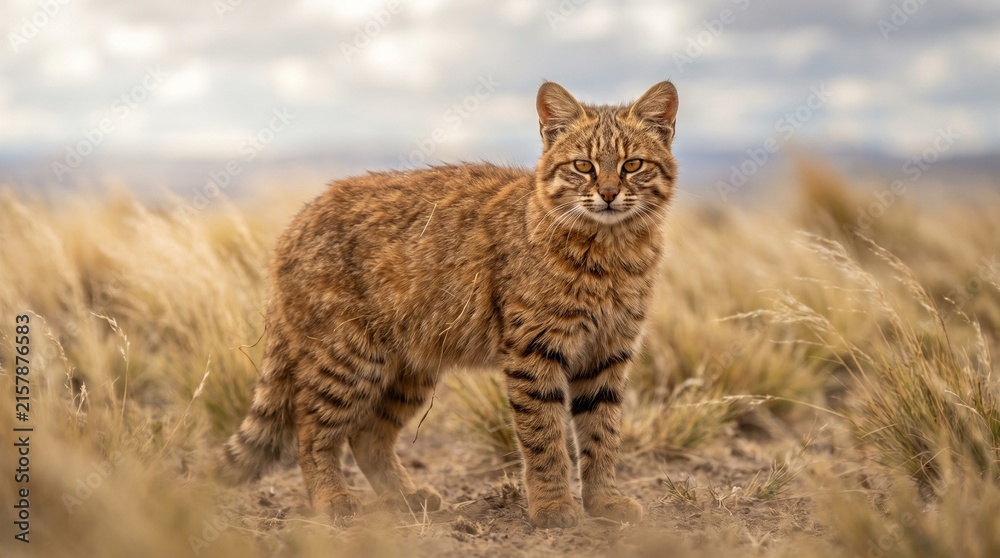 Naklejka premium Pampas cat in a grassland