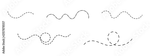 Obraz na płótnie Black dashed squiggle stripe series with curved shapes, ideal for decorative borders, abstract designs, graphic elements, and creative backgrounds