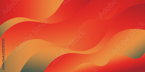 Fotografie Vibrant warm red orange fluid abstract background with retro grainy noise texture and wavy lines