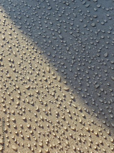 Gotas de condensación en un tejido impermeable