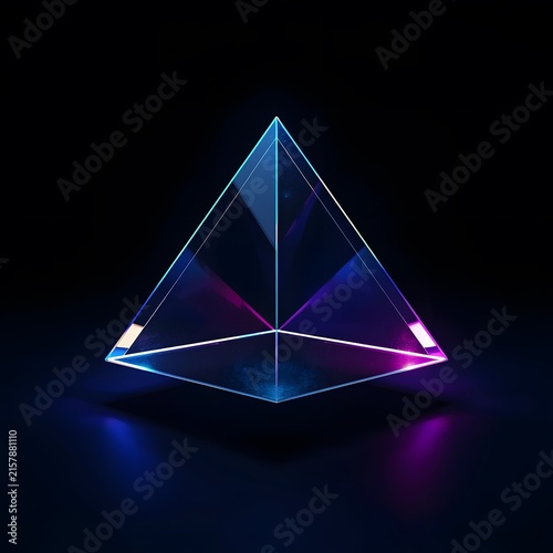 Premium Neon Glass Pyramid Isolated on Dark Background