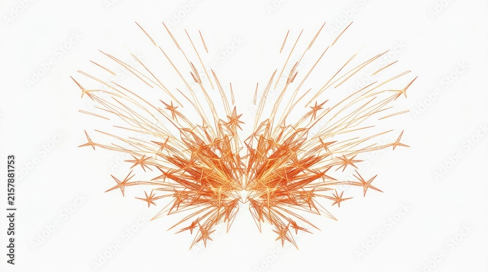 Obraz premium Abstract fractal burst of orange sparks and starbursts symmetrical design