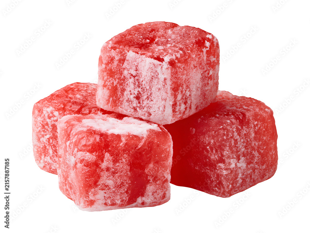 Fototapeta premium Collection set of Turkish delight candy cubes isolated on transparent or white background, png