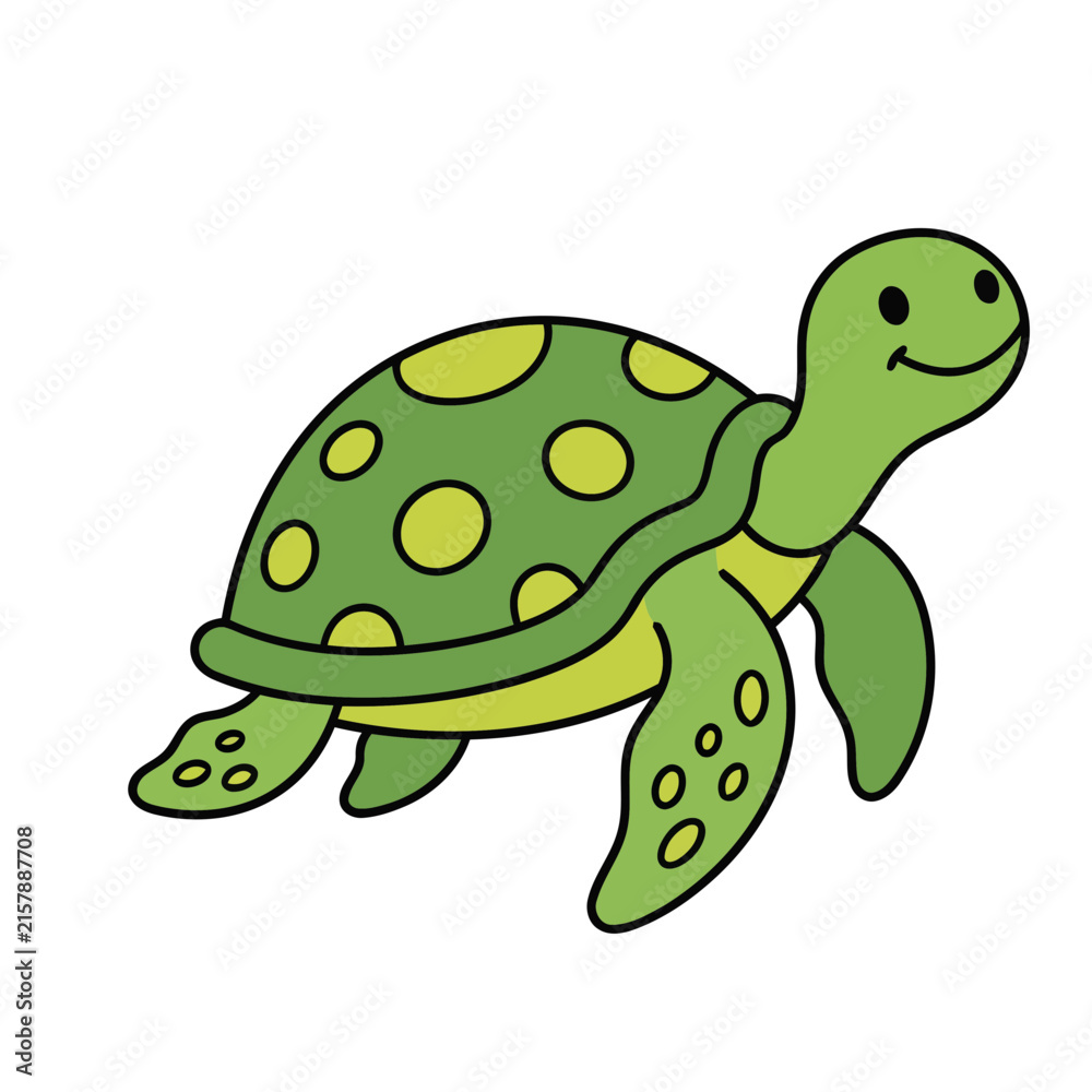 Obraz premium Cartoon Green Turtle with Yellow Spots