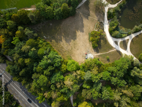 Aerial view of Swiss city of Zürich with Irchel public park on a summer morning. Photo taken August 15th, 2026, Zurich, Switzerland.
