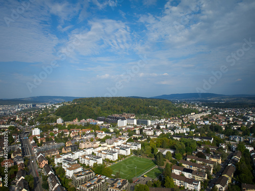 Aerial view of Swiss city of Zürich on a summer morning. Photo taken August 15th, 2026, Zurich, Switzerland.