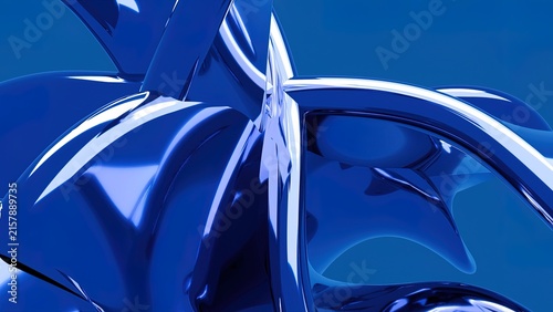 Abstract liquid chrome background with deep blue metallic reflections and fluid curves