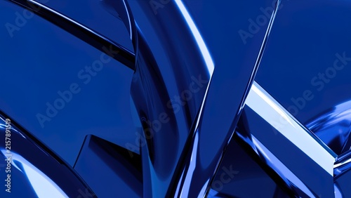 Abstract blue liquid chrome background with smooth metallic curves and glossy reflections.