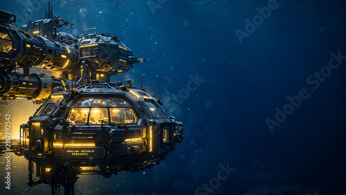 Futuristic Underwater Research Base Deep In Ocean With Glowing Lights And Submerged Architecture
