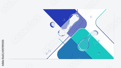 Abstract Blue and White Geometric Banner with Liquid Fluid Elements