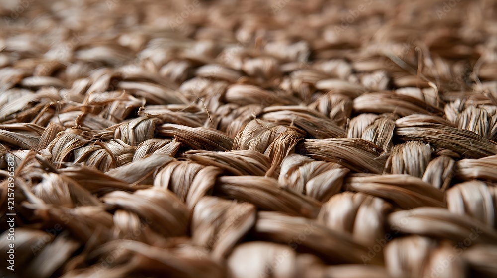 Obraz premium Close up of intricately woven natural fibers forming textured surface with warm earthy tones and shallow depth of field