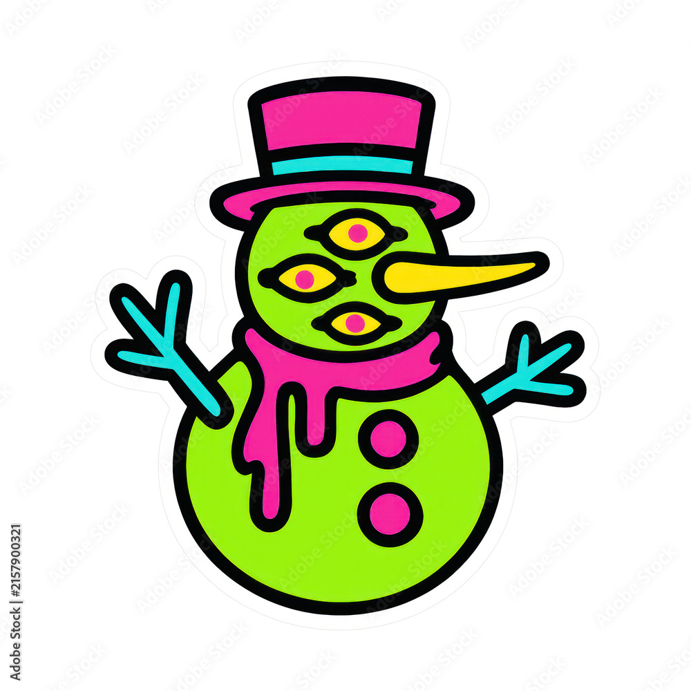 Obraz premium PNG Colorful psychedelic snowman illustration.