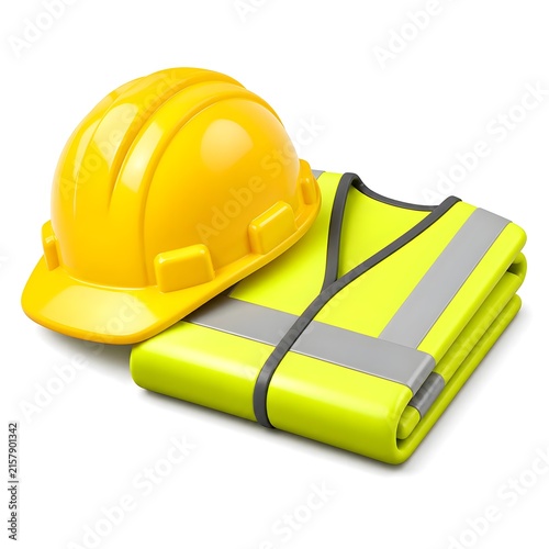 safety helmet with safety vest 3d rendering isolated on white background plastic style icon