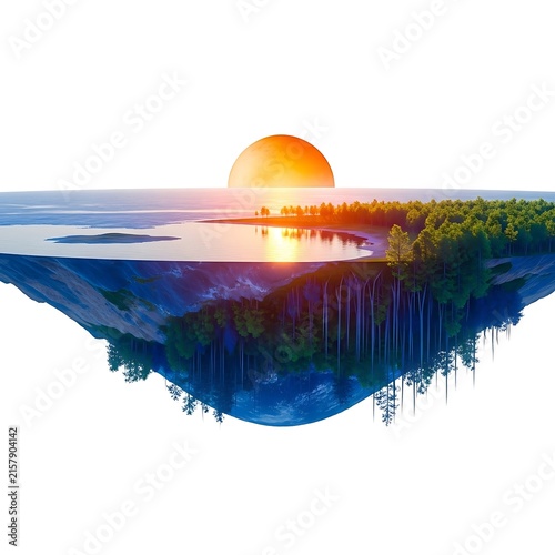Incredible natural landscape with sunset over water and reflection