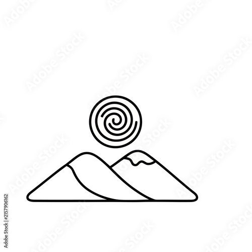 Stylized Mountains and Sun Icon