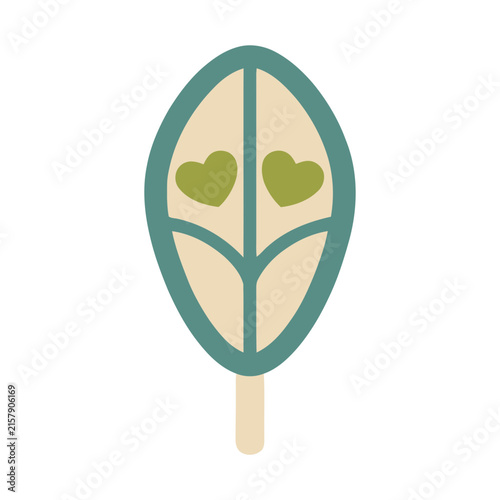 Stylized leaf with two hearts