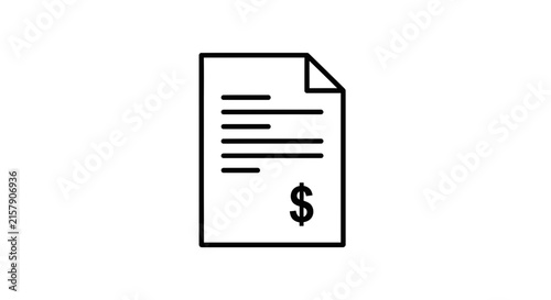 Invoice Document with Dollar Sign Icon, Financial Paperwork and Payment Symbol