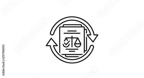Legal Document Refresh Icon with Scales of Justice and Circular Arrows