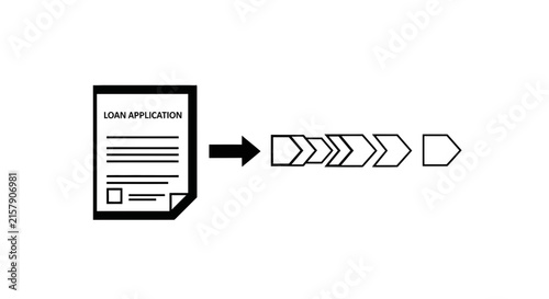 Loan Application Process Flow Chart with Document and Arrow Icons