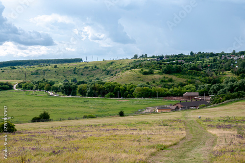 Kamenka village, Zadonsky district, Lipetsk region, Russia, July 12, 2026: Summer view of a farm in the Kudykina Gora nature park in the Lipetsk region
