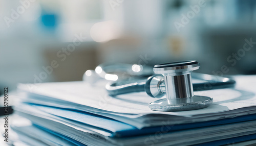 Medical Stethoscope on Healthcare Documents and Patient Records