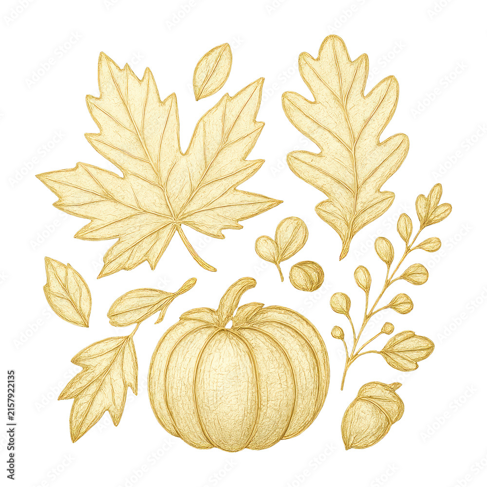 Naklejka premium PNG Autumn botanical illustration with pumpkin.