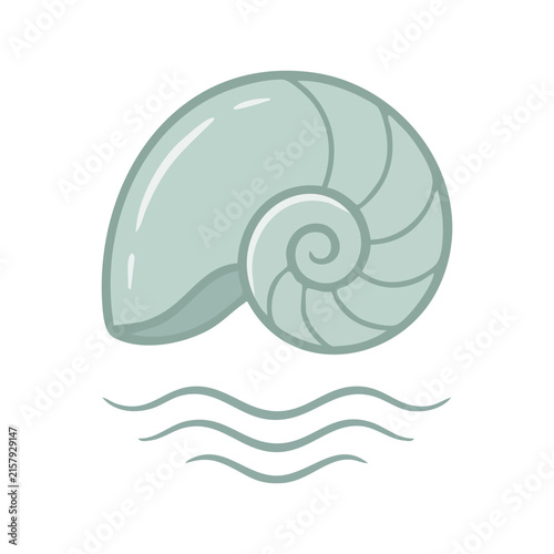 Minimalist Nautilus Shell and Ocean Waves Vector Design
