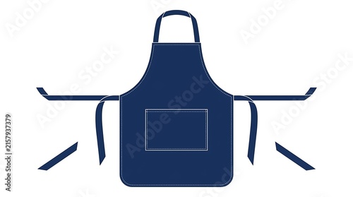 Navy Blue Kitchen Apron Vector Illustration with Front Pocket and White Stitching Details, Isolated on White Background for Cafe, Restaurant, Bakery, and Barista Uniform Branding Design.