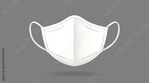 Realistic White Cloth Face Mask Vector Mockup, Reusable Fabric Medical Mask Illustration for Branding Isolated on Gray Background, Protective Personal Equipment Asset for Healthcare Design