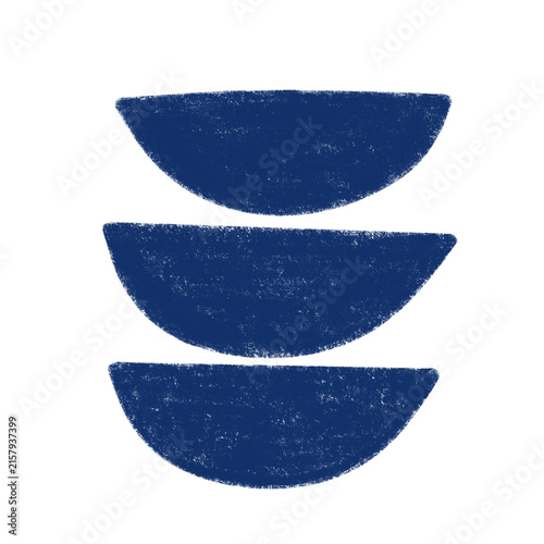 Quadro su tela Minimalist abstract composition of three stacked blue semicircular shapes with a distressed grain texture, creating a modern geometric graphic element