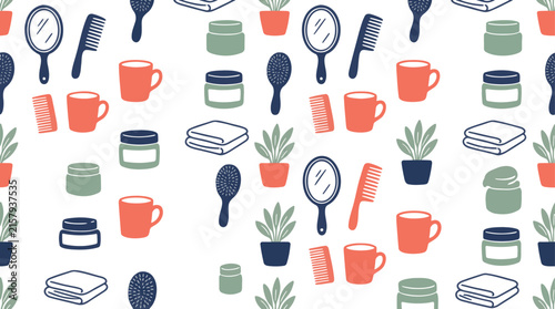 Tennis Lifestyle Seamless Pattern with Rackets, Cups and Plants