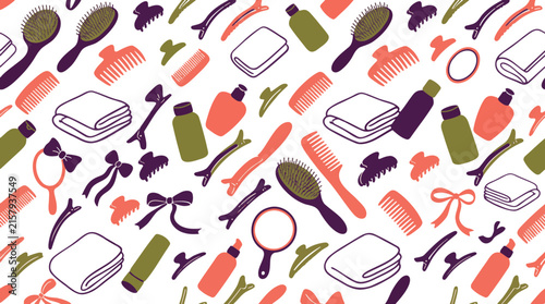 Seamless Hair Salon Pattern with Brushes Combs and Beauty Tools