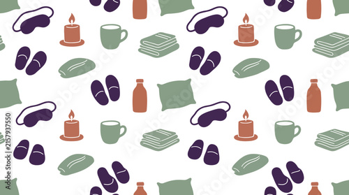 Seamless Spa Relaxation Pattern with Slippers Towels and Tea