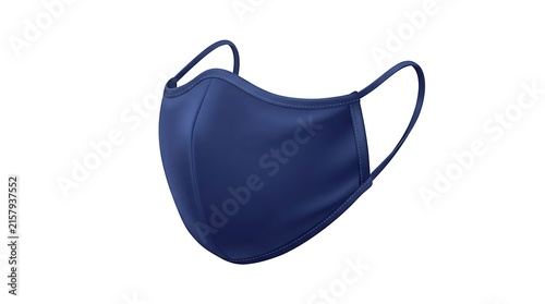 Realistic Navy Blue Fabric Face Mask Vector Illustration Isolated on White Background, Reusable Protective Cloth Mask Mockup for Hygiene and Safety Design Projects