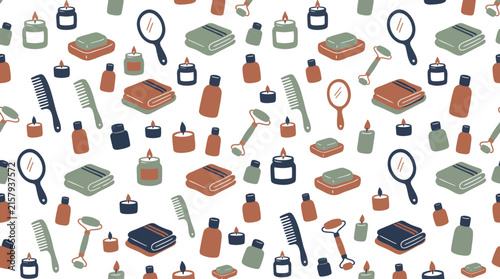 Tennis Sports Seamless Pattern with Rackets, Bottles and Gear