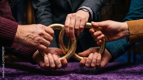 Hands pass a linked trophy in reciprocal citation exchange