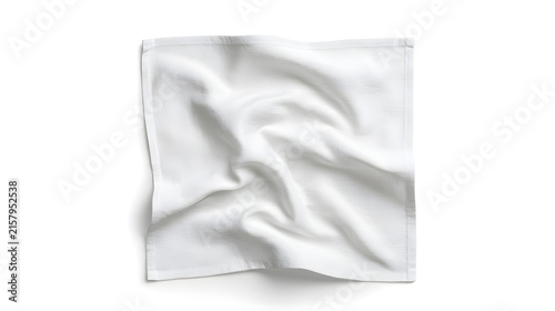 Blank white square textile napkin top view isolated. Fabric cloth mockup.