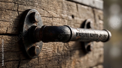 Rustic wooden door with antique metal handle.