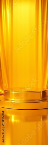 Shining golden round podium with sleek design on a luxurious gold background, metallic, gold