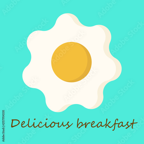 Cute breakfast illustration with egg yolk center and pastel blue background
