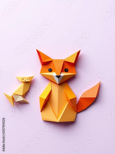 Folded paper animal shapes with abstract polygon design, icons, minimalist
