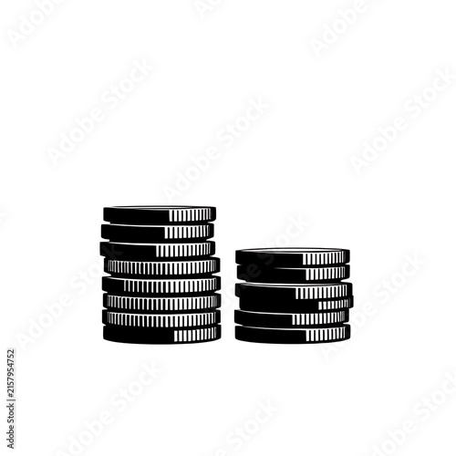 A simple minimalist black silhouette icon of a plant growing on a coin stack, representing consistent daily savings, dollar cost averaging investments, and long term retirement wealth