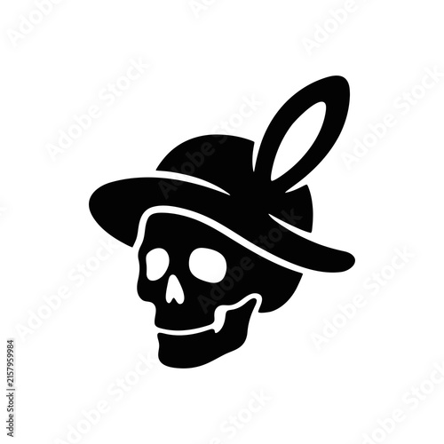 Foto Black and white skull wearing a classic hat with a feather as spooky Halloween art